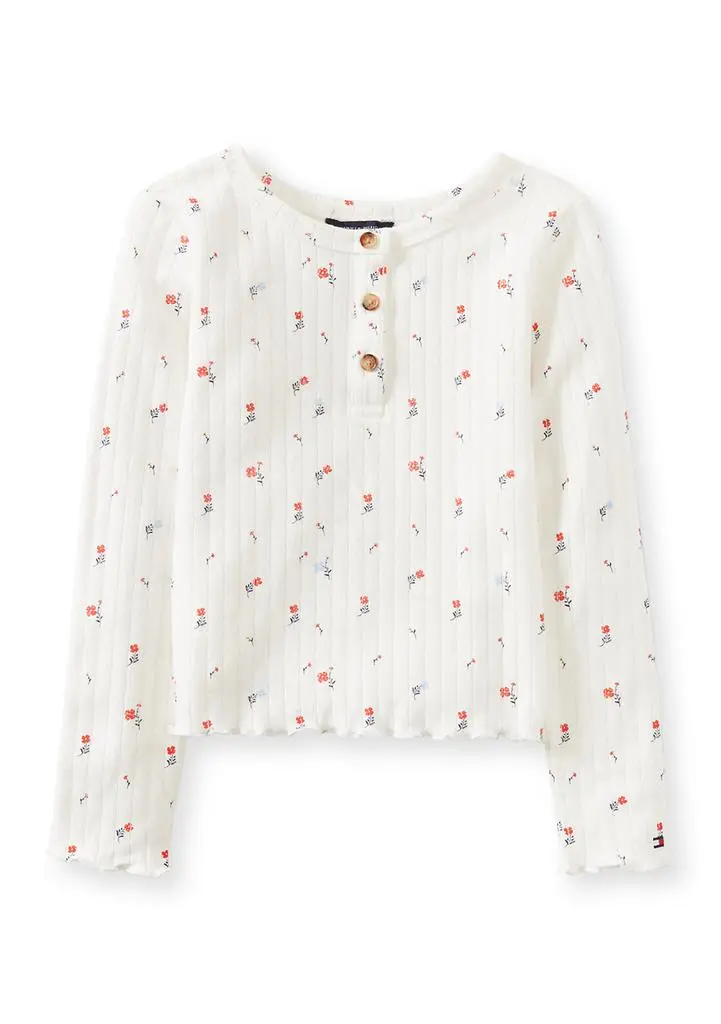 Tommy Hilfiger Girls 7-16 Flower Pointelle Henley Shirt