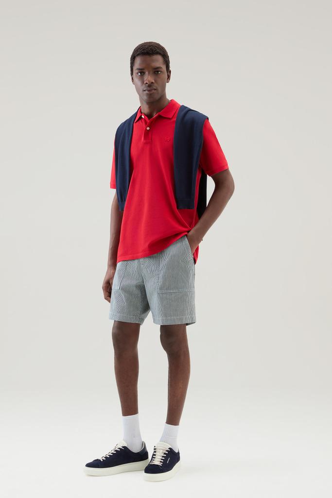 WOOLRICH Piquet Polo Shirt in Pure Cotton Men Gray Sky Red M Polo Shirts Free Shipping BeyondStyle