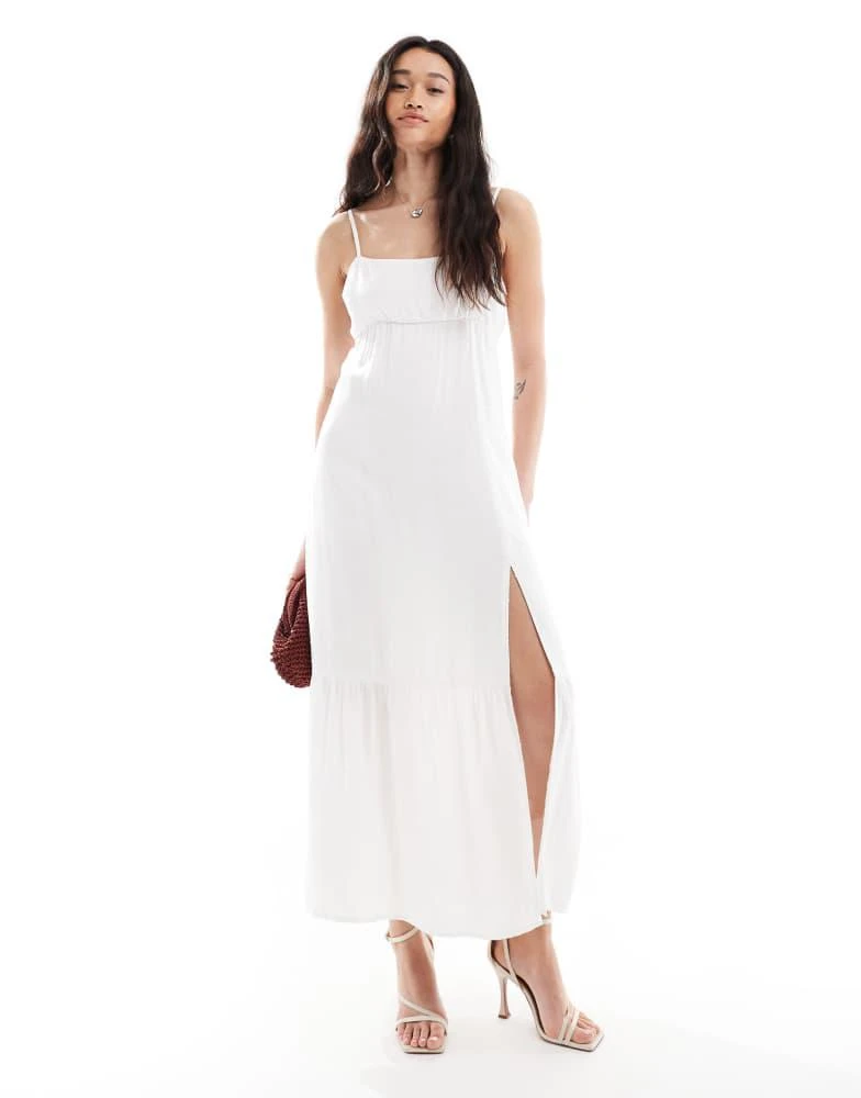 HOLLISTER Hollister square neck babydoll maxi dress with a slit in white 1