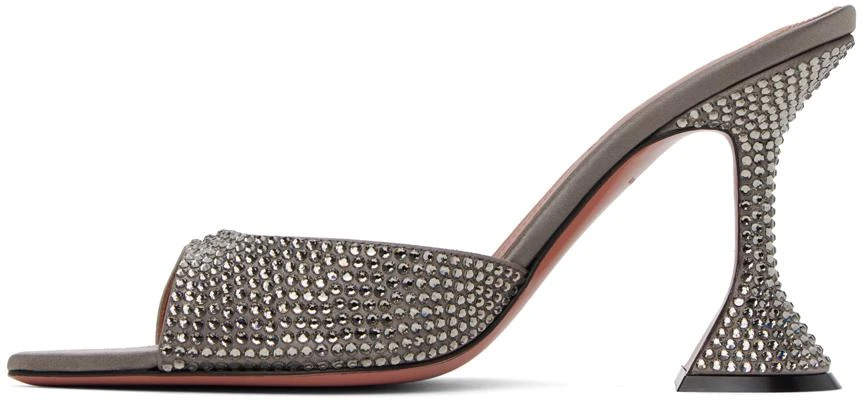 Amina Muaddi Gray Caroline Crystal Heeled Sandals 3
