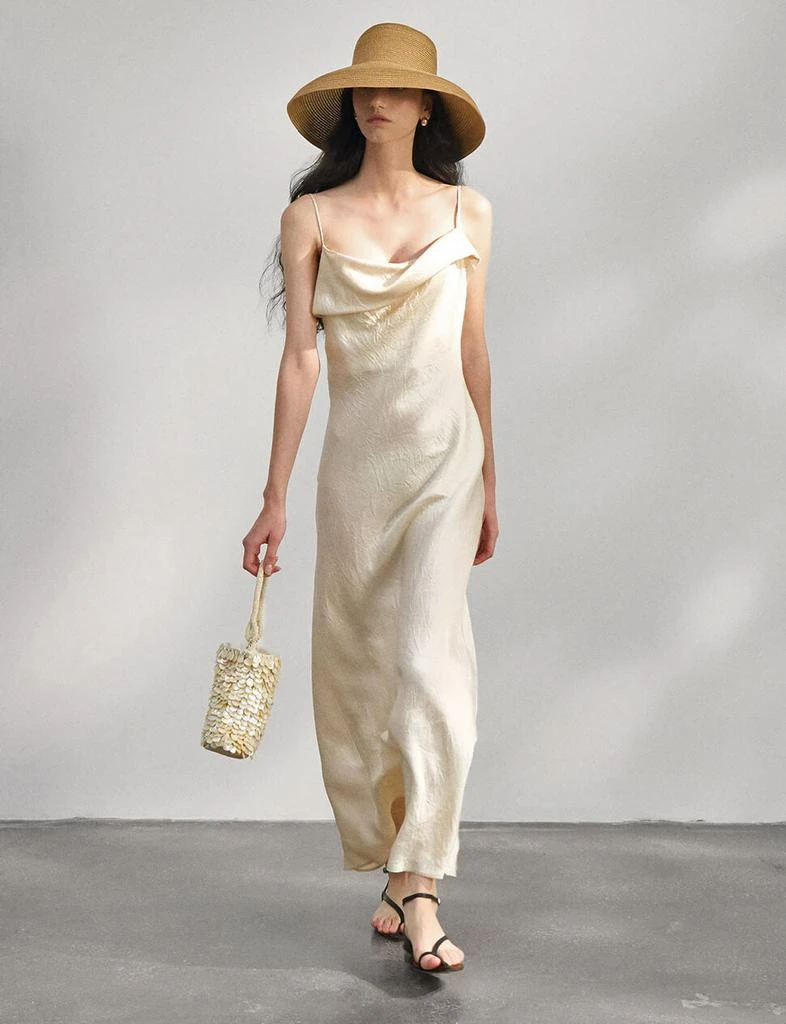 Pixie Market Beige Satin Maxi Dress 4