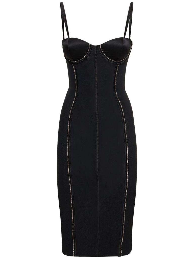 FLEUR DU MAL Embellished Mesh Bustier Midi Dress