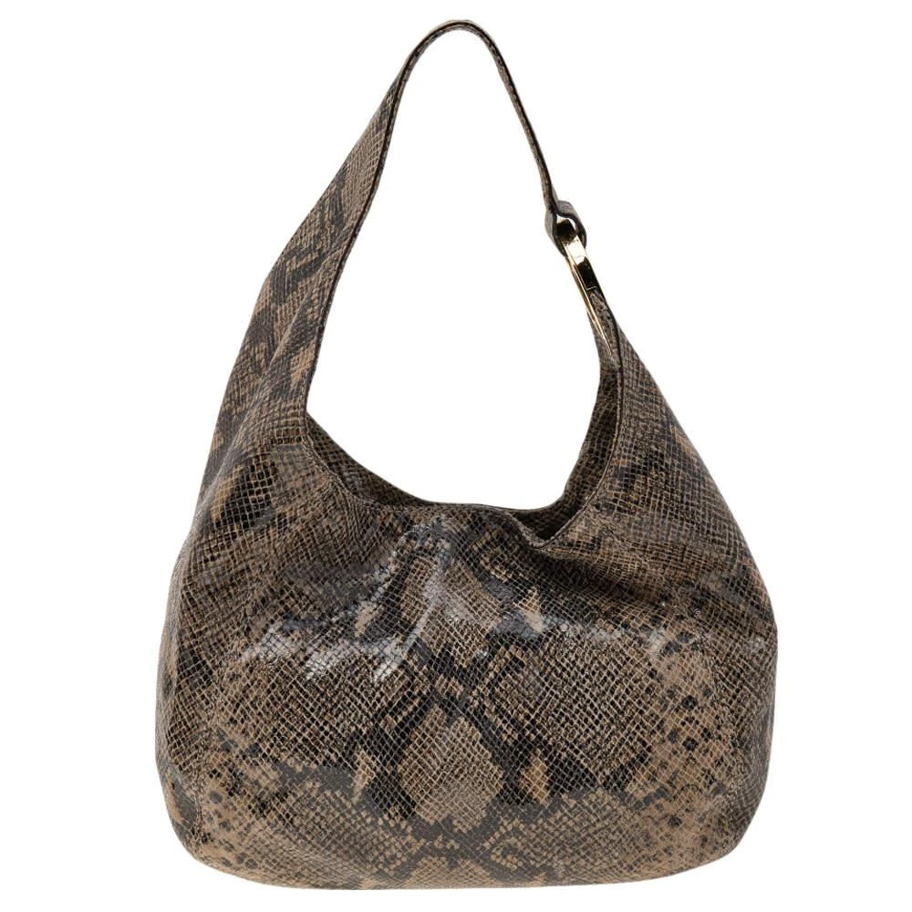 Michael Kors MICHAEL Michael Kors Brown Python Embossed Leather Hobo 4