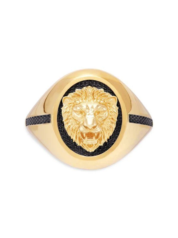 Saks Fifth Avenue 14K Yellow Gold & Black Rhodium Plated Lion Head Signet Ring 3