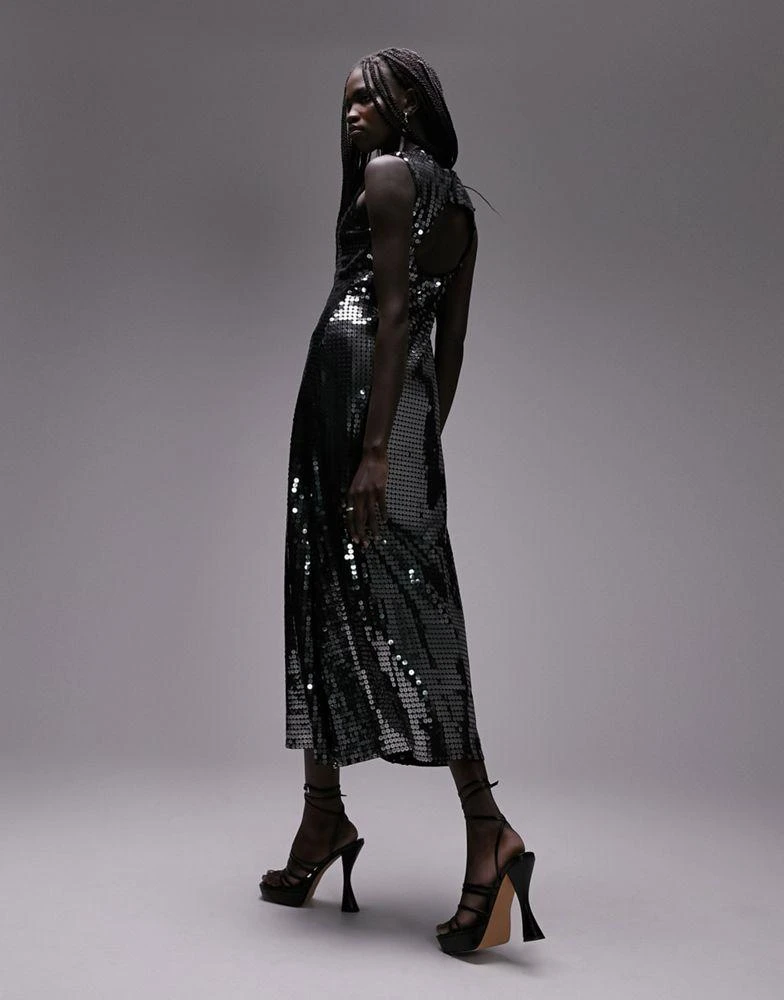 Topshop Topshop disco sequin midi dress in silver 3