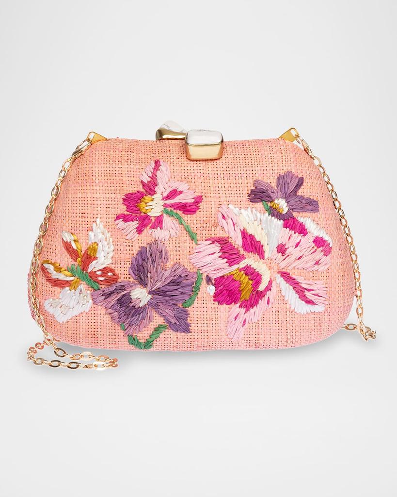 Rafe Tamu Flower Raffia Clutch Bag