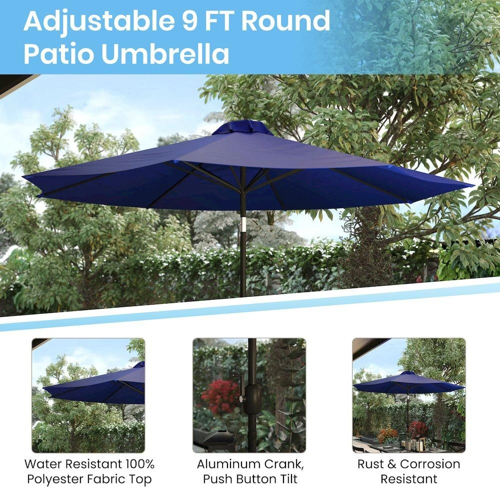 Flash Furniture 3 Piece Patio Table Set - 35" Patio Table with Navy Umbrella and Base 5