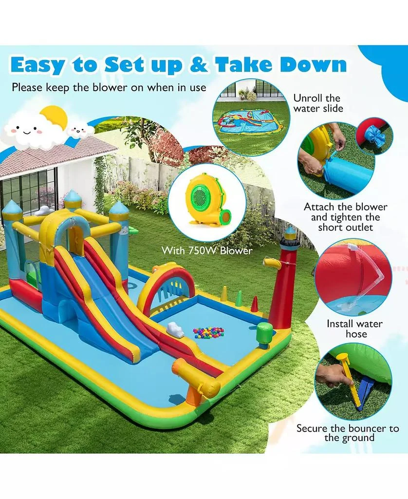 Mecale Giant Inflatable Water Slide Park with Long Slide and 750W Blower Included 8