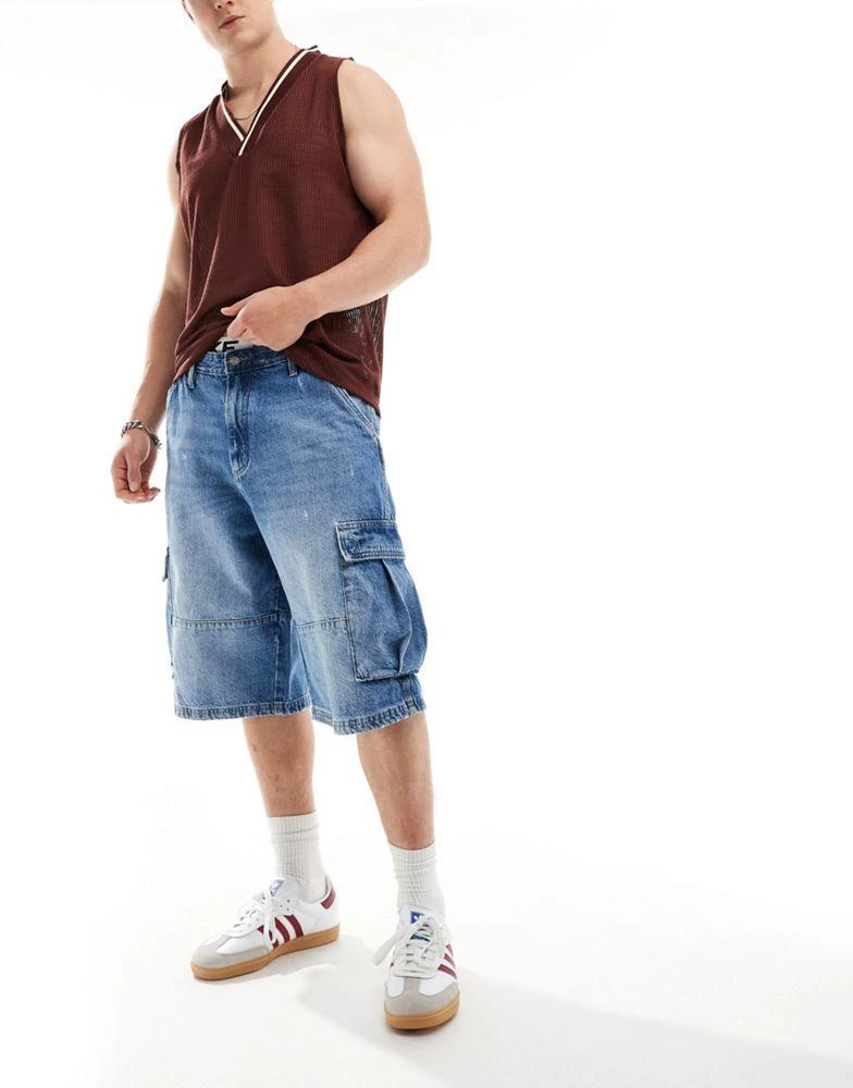 Pull&Bear Pull&Bear denim skater cargo short in blue 3