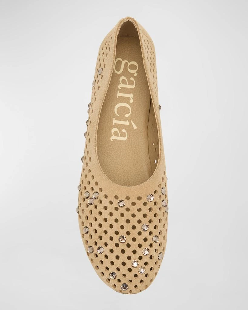 Pedro Garcia Ariane Perforated Suede Crystal Ballerina Flats 5