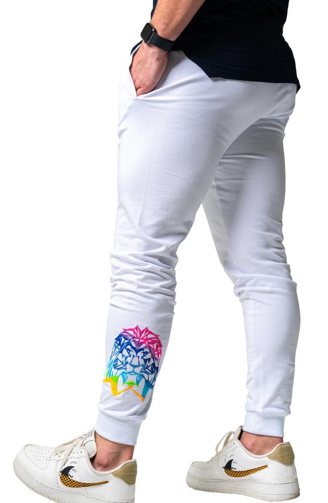 Maceoo Neon Rainbow Lion Embroidered Stretch Cotton Joggers