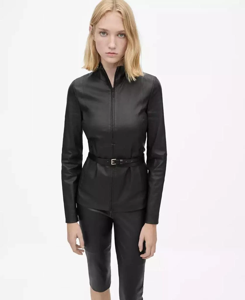 Mango Women's Double Zip Fastening Leather Jacket 1