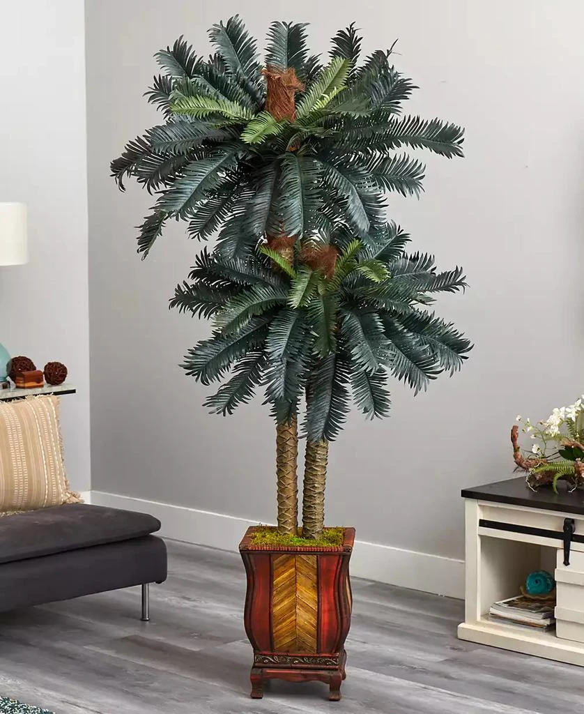 NEARLY NATURAL 6' Double Sago Palm Artificial Tree in Designer Planter 2