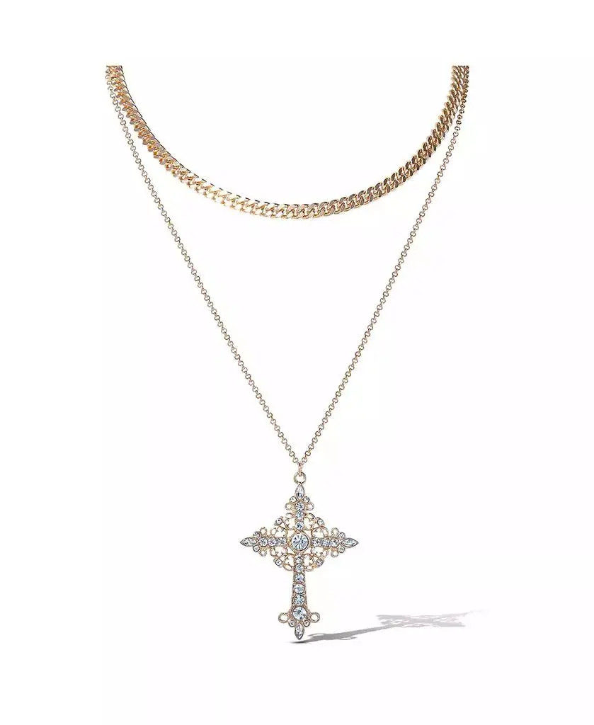 Jessica Simpson -Tone Rhinestone Cross and Curb Chain Necklace Set
