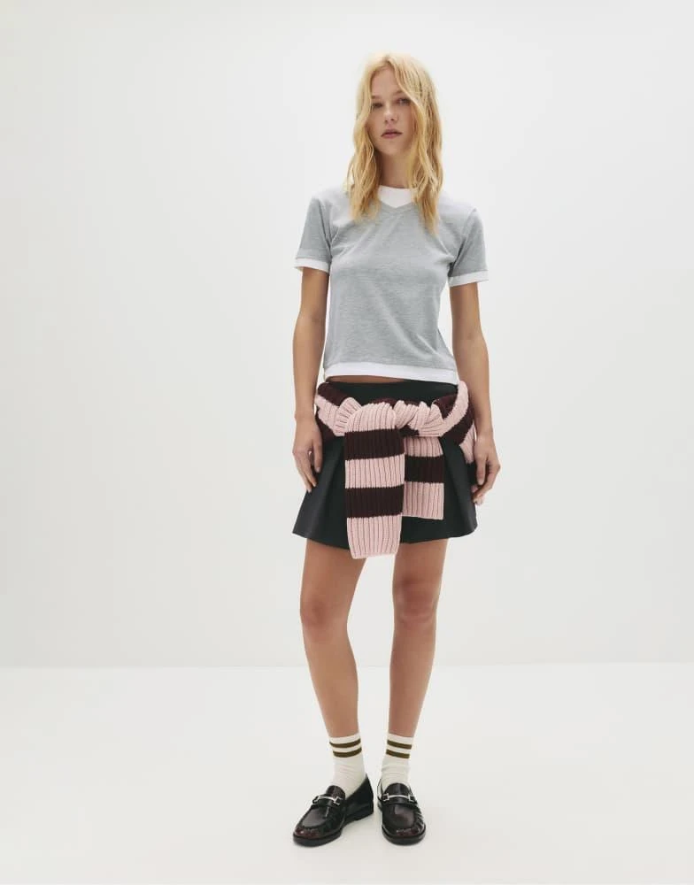 Pull&Bear Pull&Bear Double-layer short sleeve t-shirt in white/grey 2