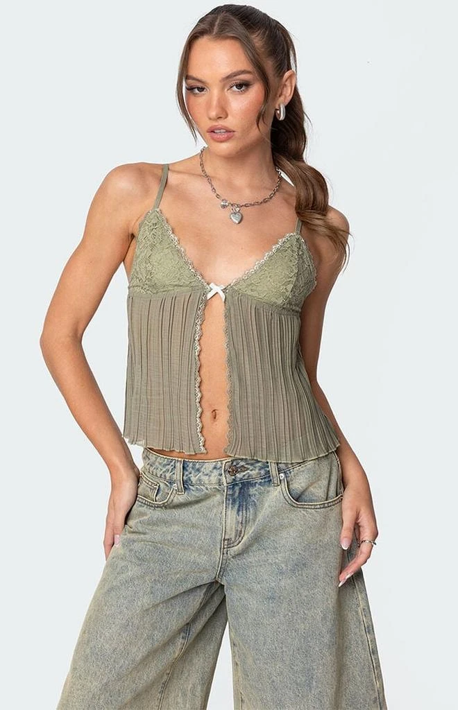 Edikted Pleated Lacey Split Front Tank Top 1
