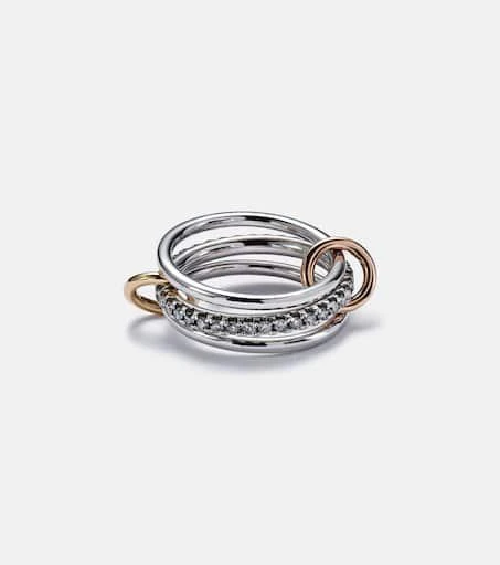Spinelli Kilcollin Tigris MX Gris sterling silver ring with diamonds and yellow and rose gold connectors 1
