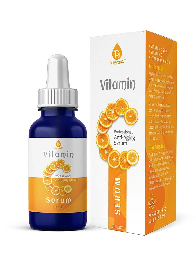 PURSONIC Vitamin C Serum, 20% is a high potency Best Organic Anti-Aging Moisturizer Serum for Face, Neck & Décollete and Eye Treatment (3 fl. oz) 1