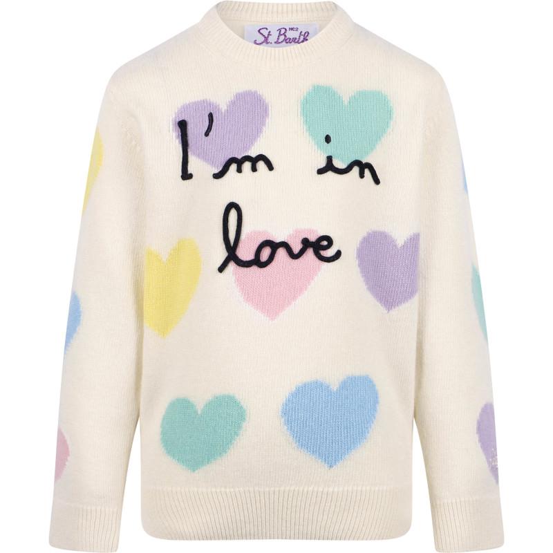 MC2 Saint Barth Kids Im in love colorful hearts sweater in white