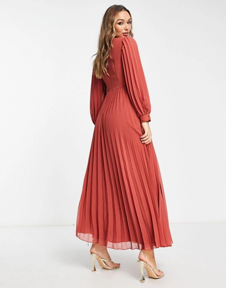 ASOS DESIGN ASOS DESIGN high neck pleated embroidery maxi dress in rust 2