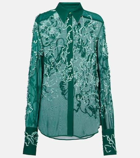 Dries Van Noten Embellished semi-sheer shirt 1
