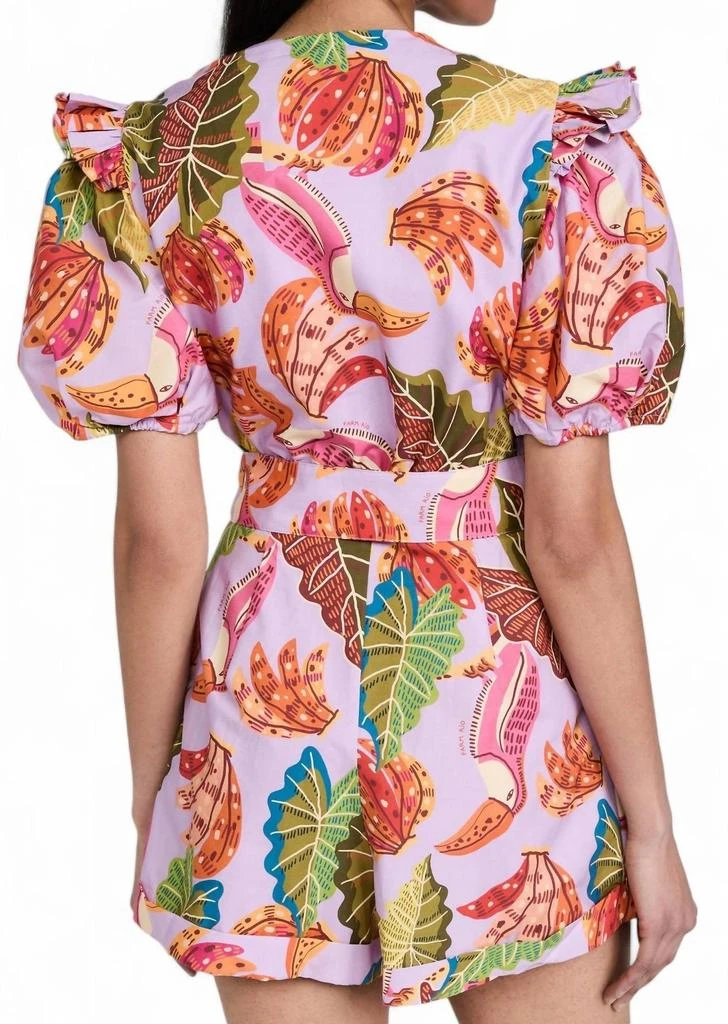 Farm Rio Lilac Beaks & Bananas Romper In Purple & Orange 3