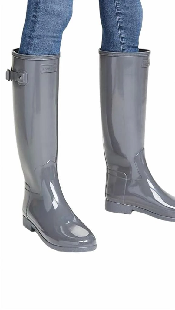 Hunter Women's Refined Tall Gloss Boots In Stratus Grey 4