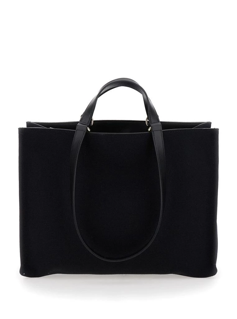 Salvatore Ferragamo Black Tote Bag With Lucio Venna Logo Print In Fabric 2