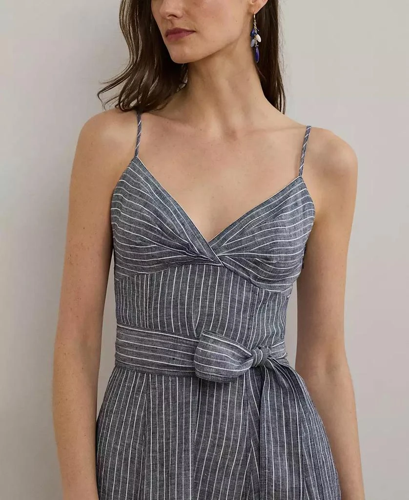 Ralph Lauren Women's Striped Belted Linen Sleeveless Dress 4