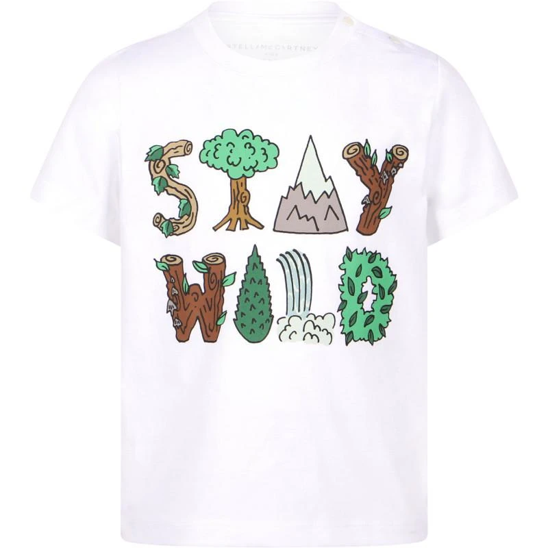 Stella McCartney Stay wild organic cotton t shirt in white 1