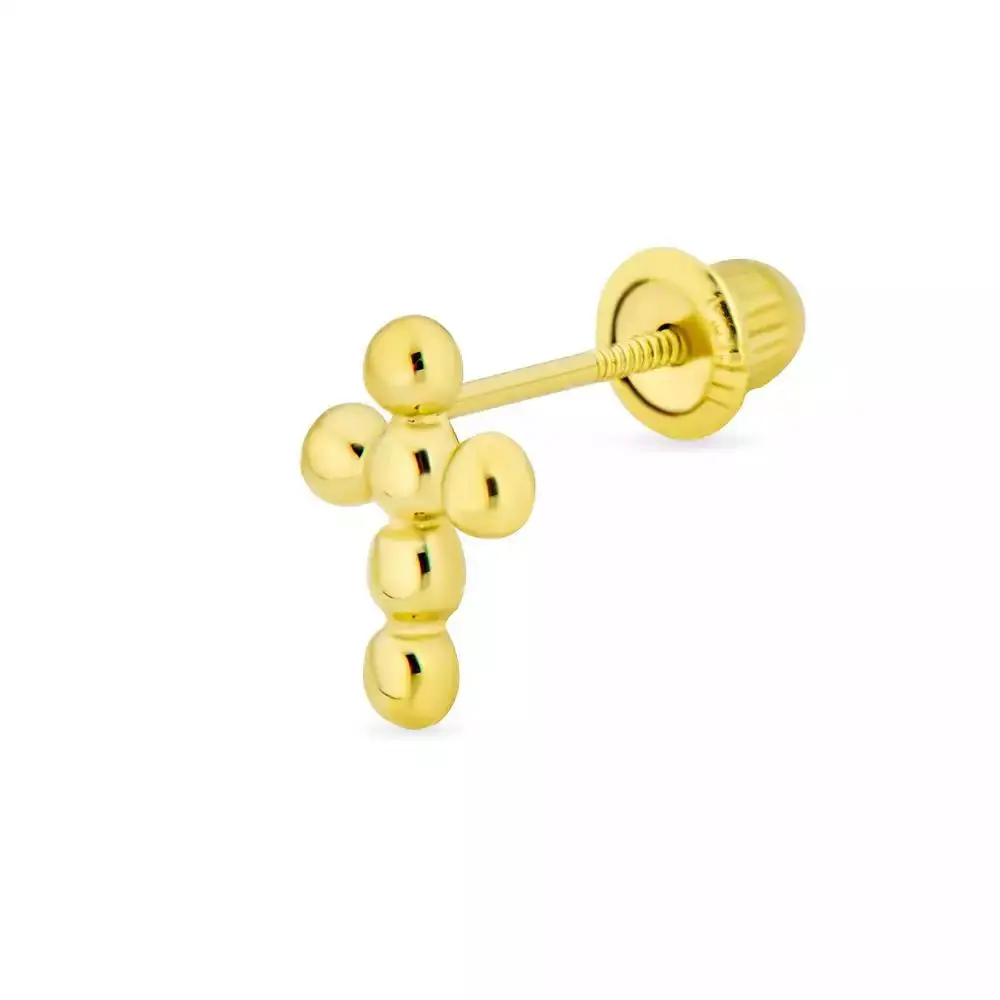 Bling Jewelry Tiny 3MM 14K Gold Religious Puff Ball Cross Cartilage 1 Stud Earring Screwback