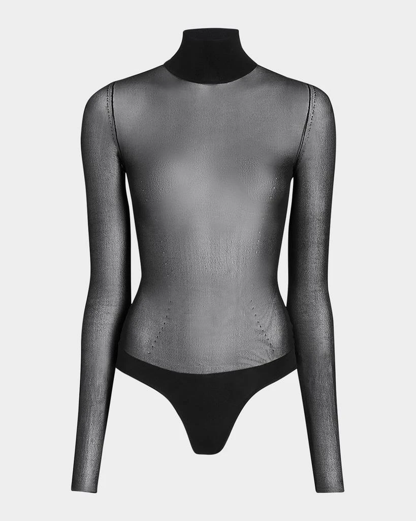 Khaite Tallin Sheer Mesh Turtleneck Bodysuit 1