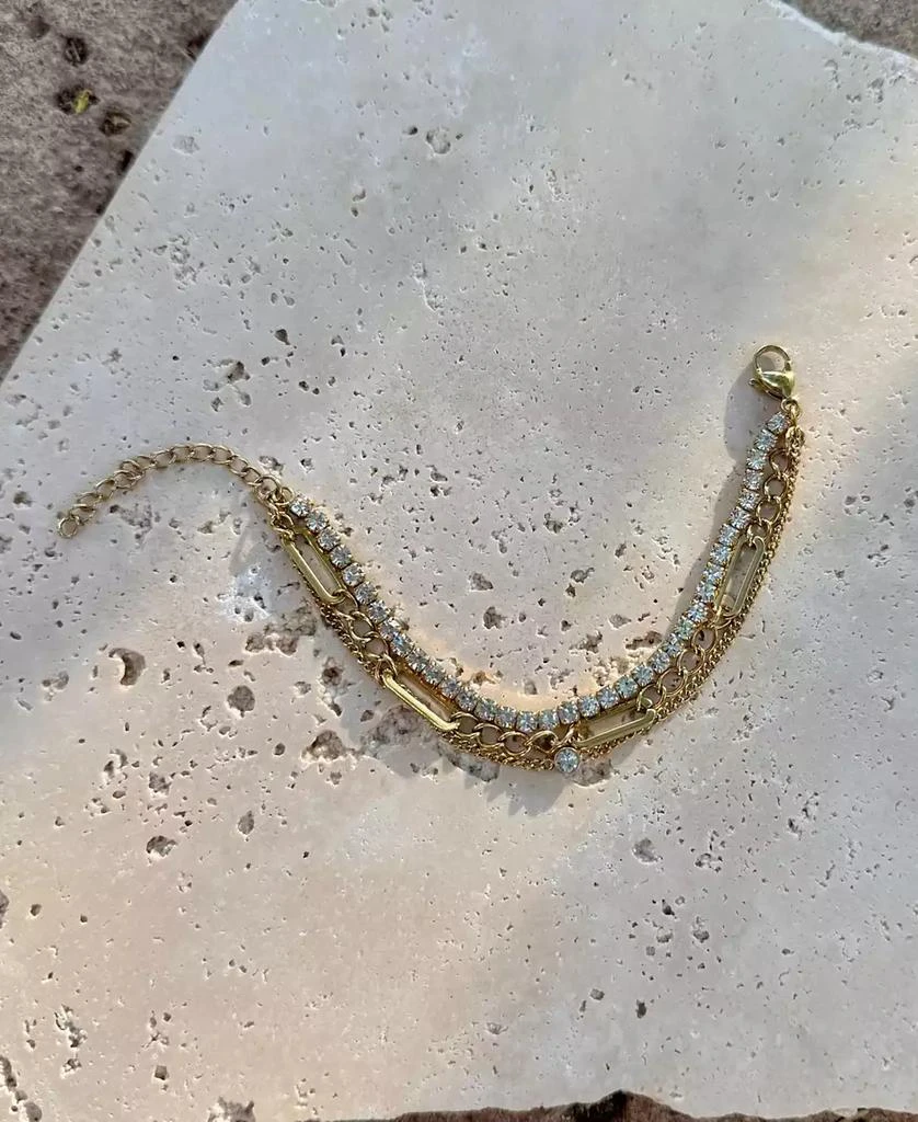 ADORNIA Tarnish Resistant Gold Crystal Layered Tennis 3-Chain Bracelet 2