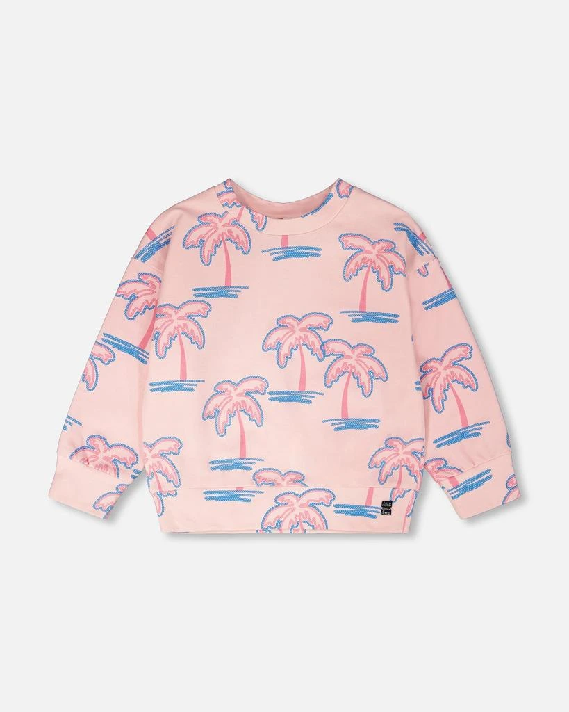 Deux par Deux French Terry Sweatshirt Light Pink Palm Print