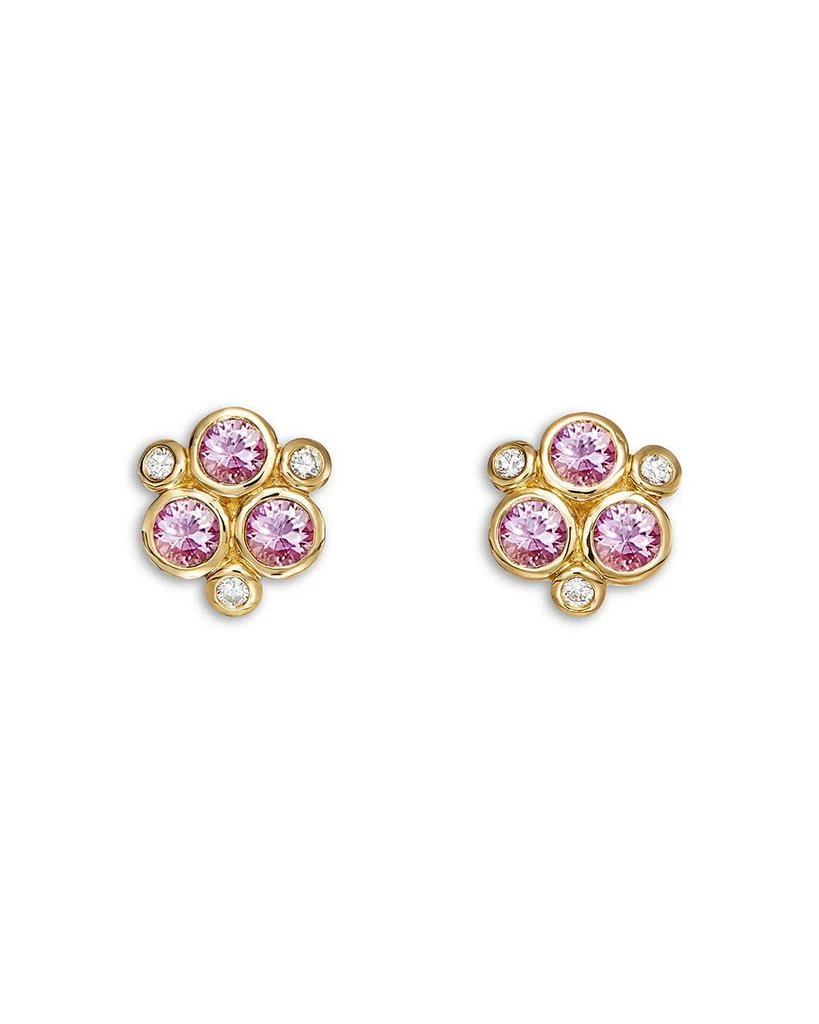 Temple St. Clair 18K Yellow Gold FJ Pink Sapphire 
Diamond Bezel Cluster Stud Earrings 1