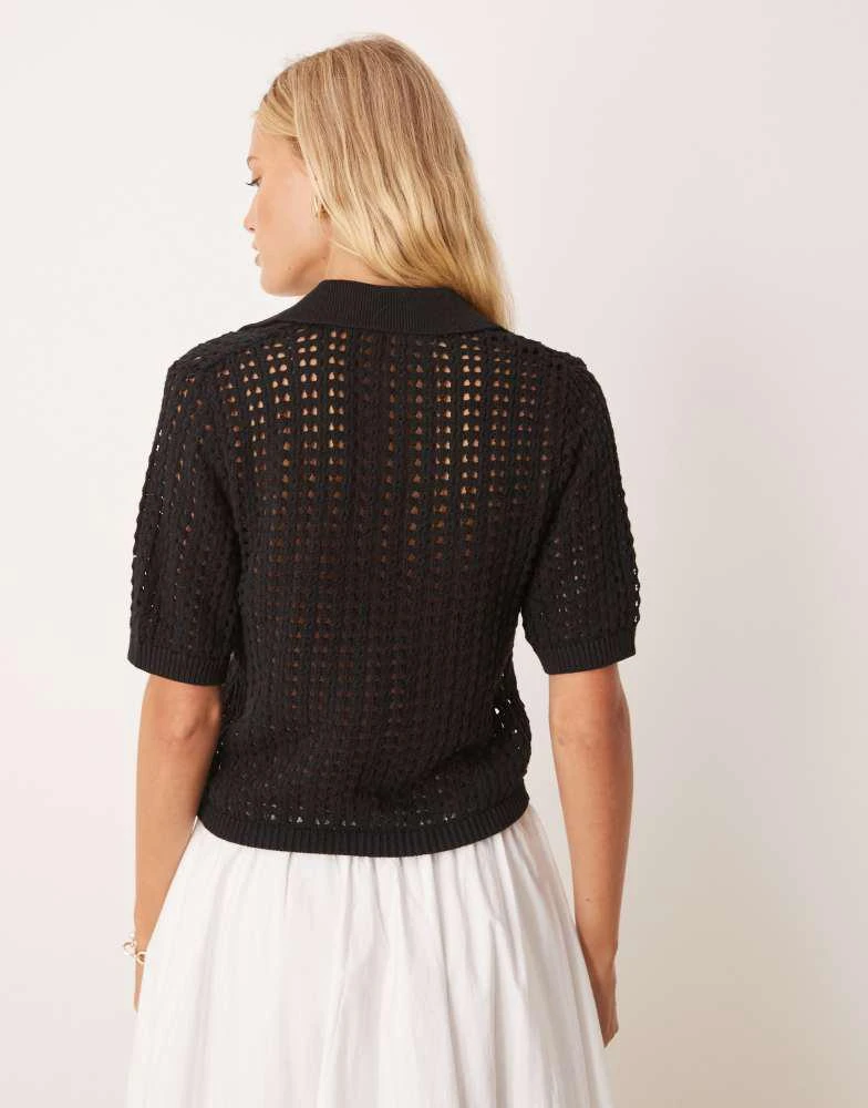 Brave Soul Brave Soul Pointelle knit collared t-shirt in black 4