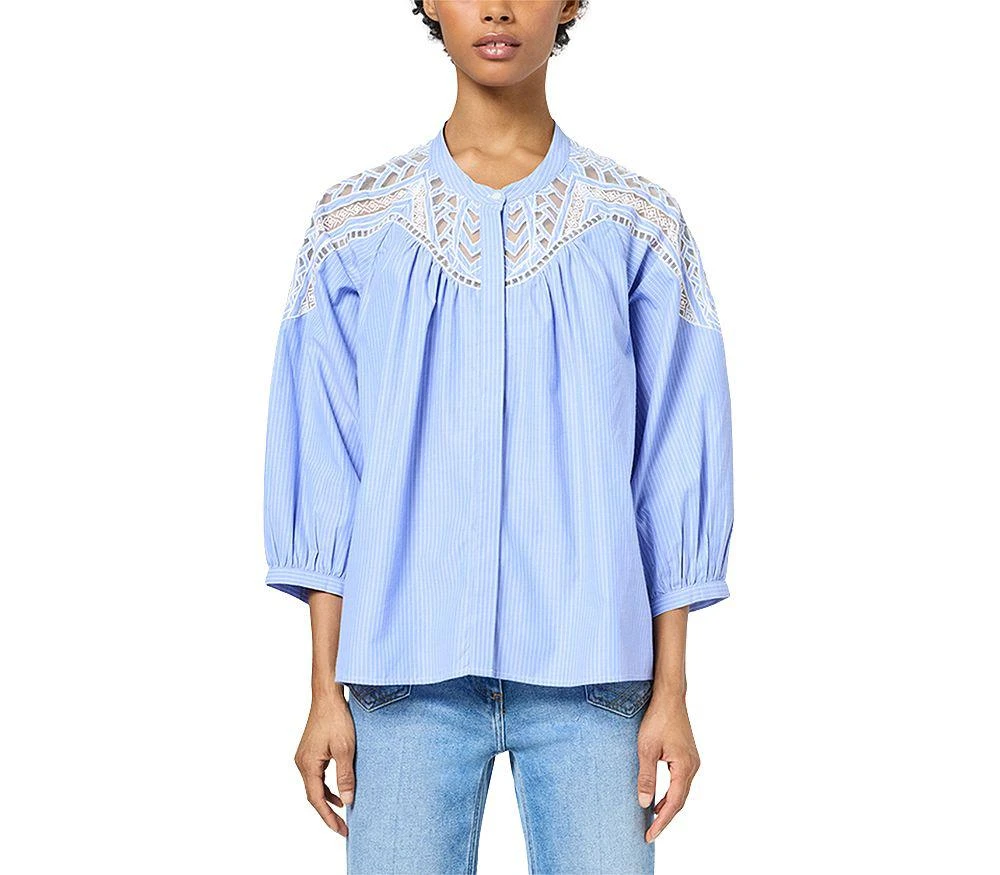 Gerard Darel Uvea Striped Lace Trim Blouse 1