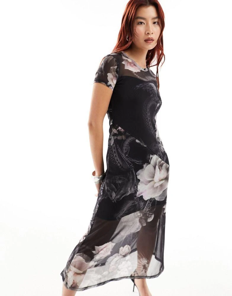 ALL SAINTS AllSaints Hanna Valley mesh midi dress in floral black 2