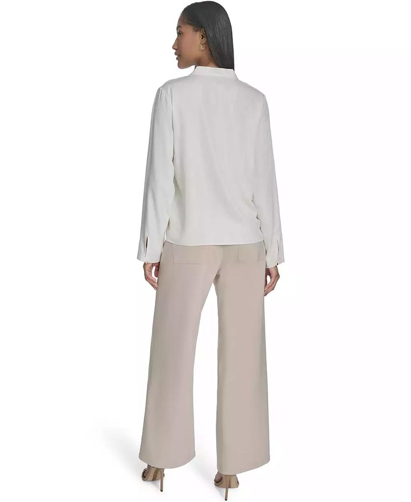 HALSTON Women's Banded V-Neck Long-Sleeve Blouse