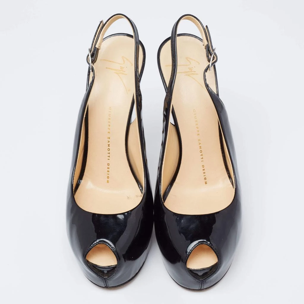 Giuseppe Zanotti Giuseppe Zanotti Black Patent Leather Peep Toe Slingback Platform Pumps Size 38 3