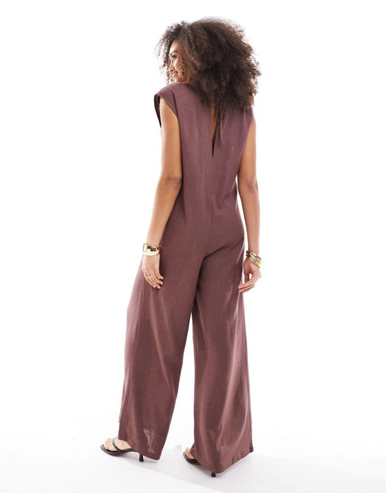 ASOS ASOS DESIGN shoulder pad column wide leg jumpsuit in chocolate 4