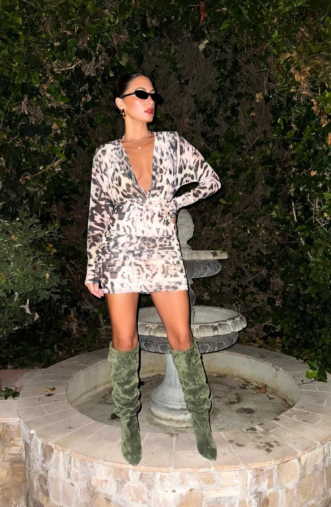 AFRM Jett Ruched Long Sleeve Mesh Minidress 2