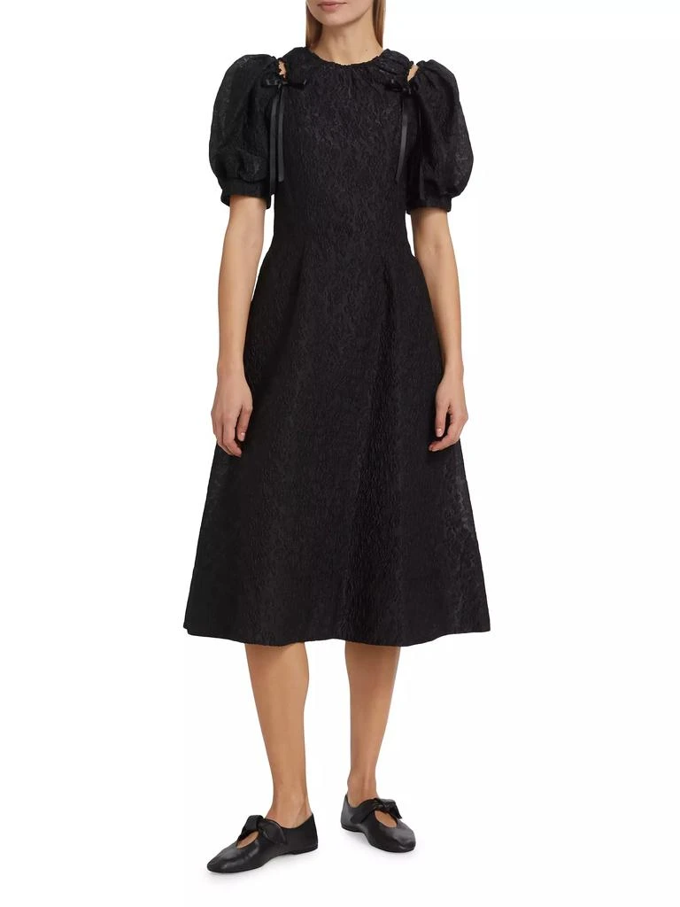 Simone Rocha Cloqué Puff-Sleeve A-Line Midi-Dress 3