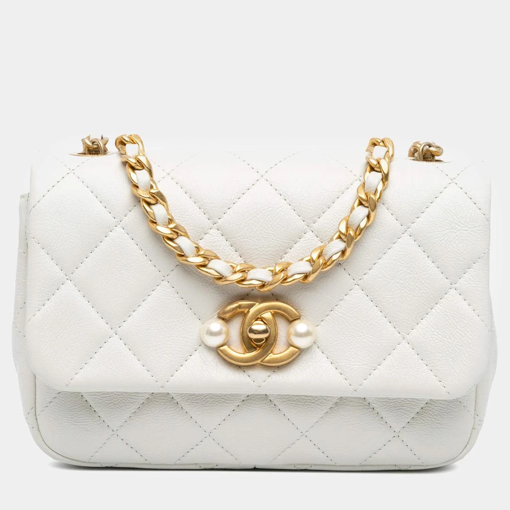Chanel Chanel White Leather Mini Pearl Side Flap Bag 1