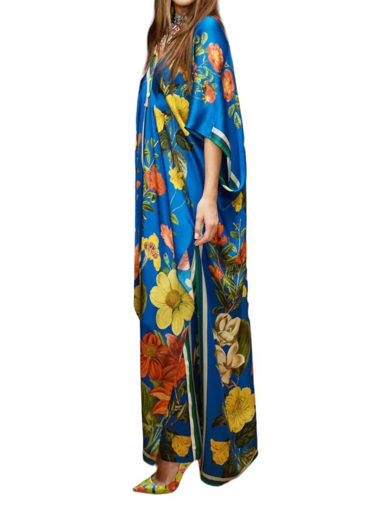 Aratta French Riviera Maxi Kimono In Cobalt Blue Floral