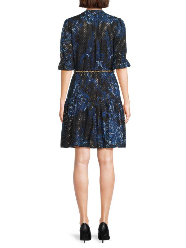 Karl Lagerfeld Paris Printed Tiered Belted Dress