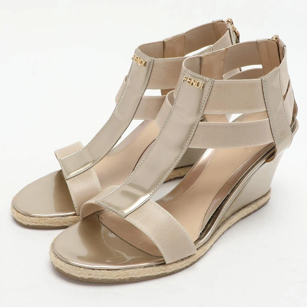 Fendi Fendi Beige Patent Leather Wedge Espadrille Sandals Size 38 2