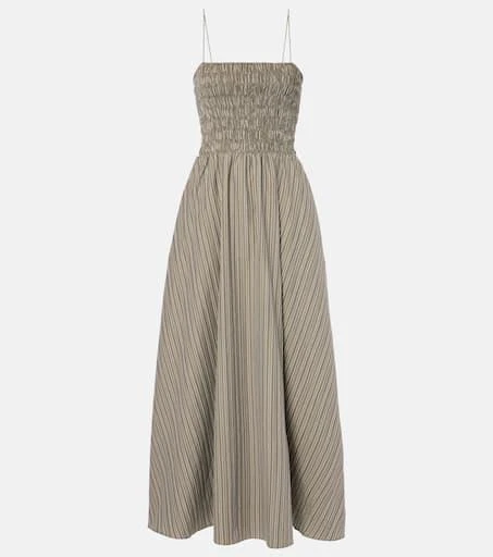 Faithfull Lida pinstripe shirred cotton maxi dress 1