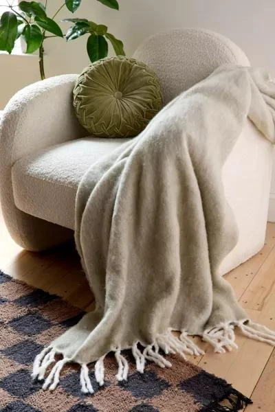Urban Outfitters Solid Faux Mohair Fur Throw Blanket 1