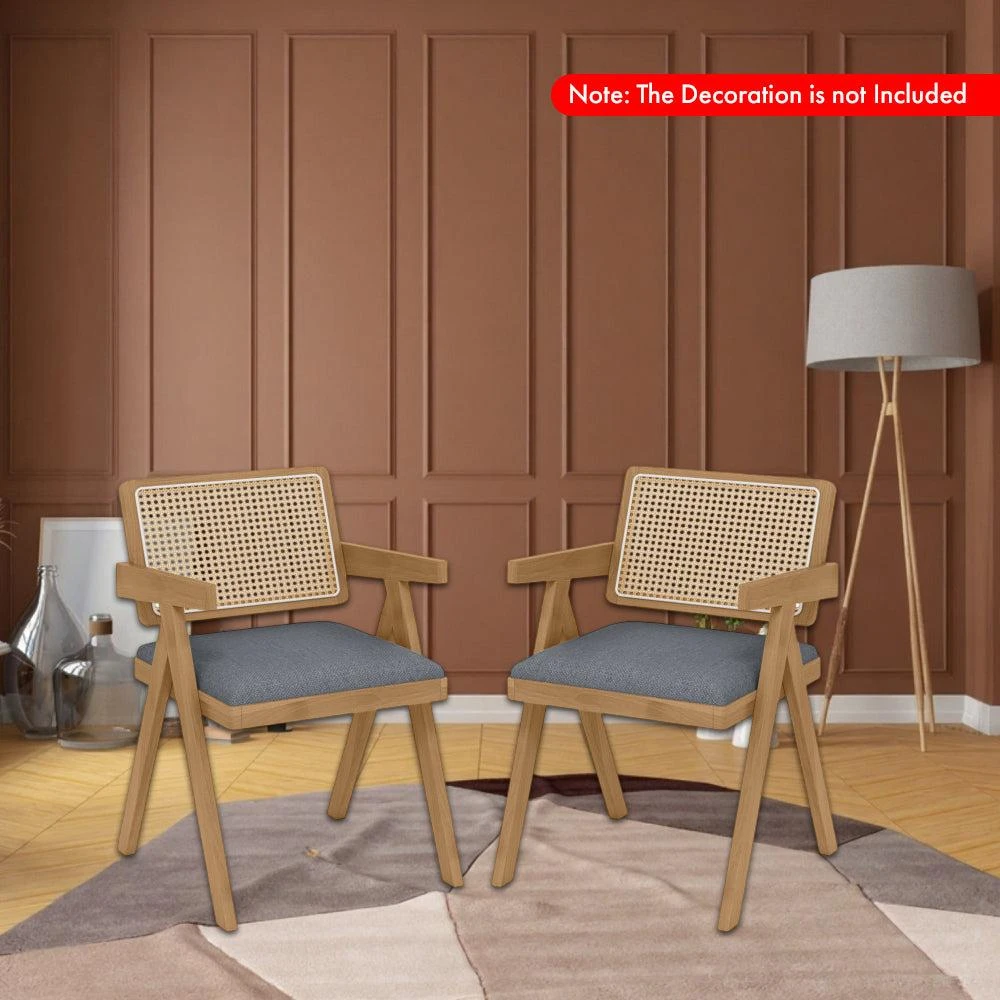 Hivvago Rattan Armchairs with Soft Seat Cushions and Solid Rubber Wood Frame -Set of 2 2